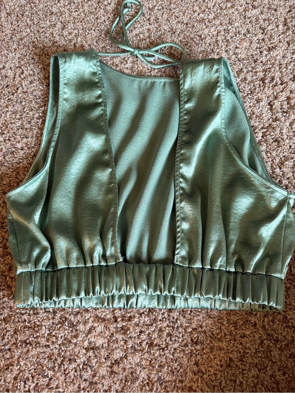 Double Zero Shimmery Teal Green Cropped Halter Top - Picture 2 of 3